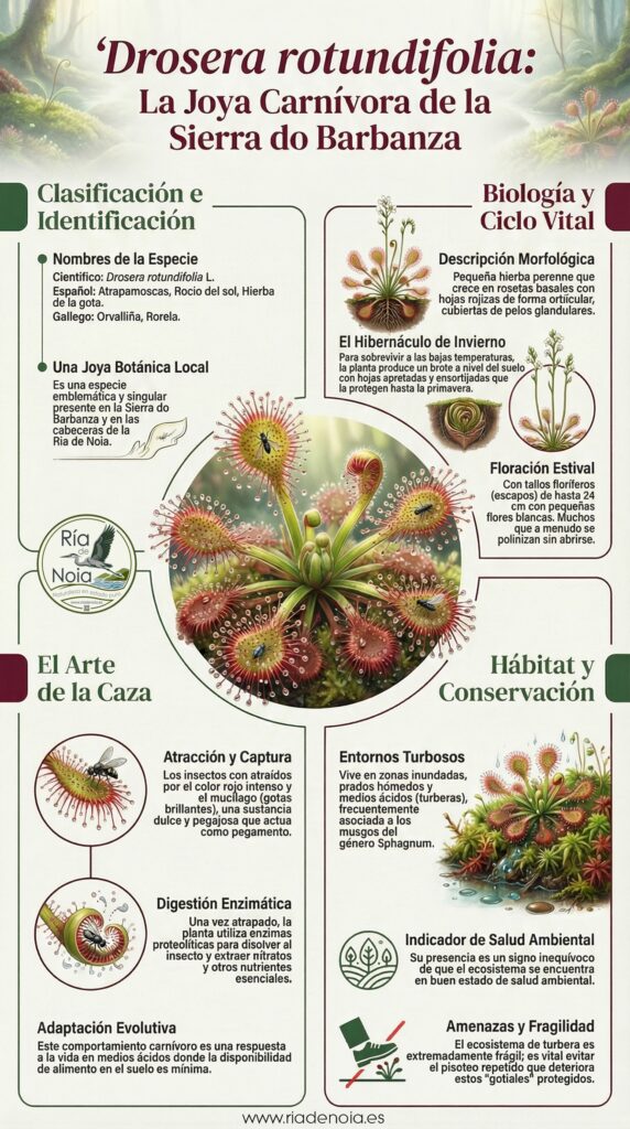 Infografía Drosera rotundifolia en la Sierra de Barbanza Ría de Noia